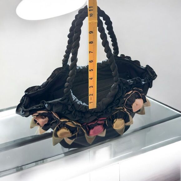 Pashmina Black Fabric Lightweight Handbag with 3D Satin Color Flowers  ***Item: - Picture 11 of 11